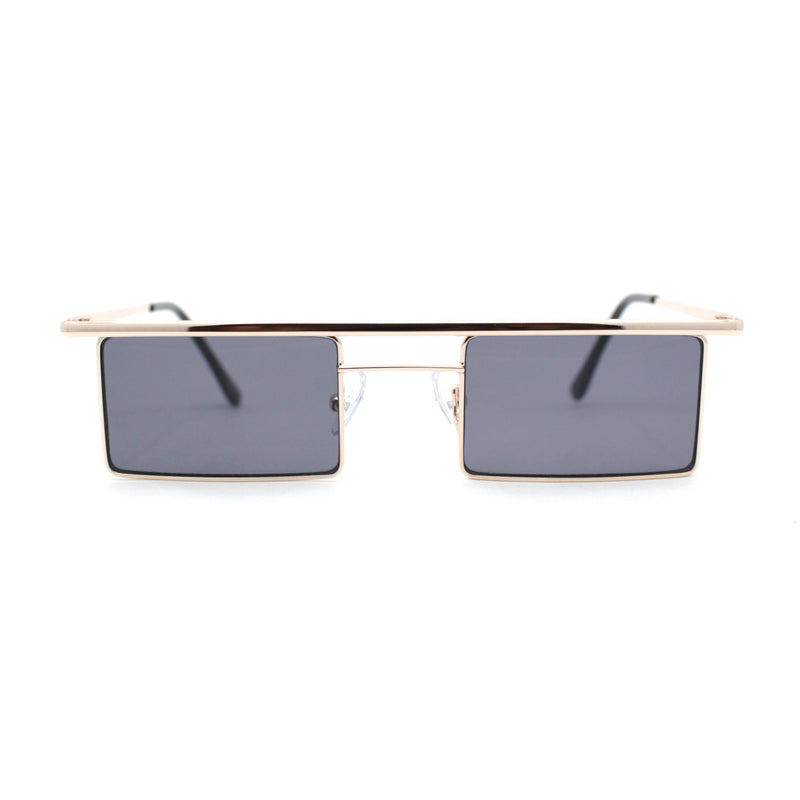 Mod Flat Top Square Rectangle Metal Rim Retro Fashion Sunglasses