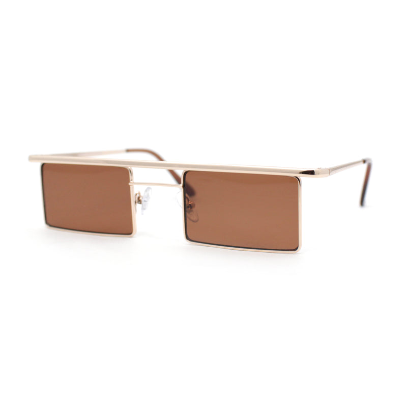 Mod Flat Top Square Rectangle Metal Rim Retro Fashion Sunglasses