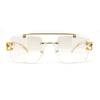 Rimless Luxury Jaguar Jewel Arm Rectangle Hustler Gangster Sunglasses