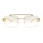 Rimless Luxury Jaguar Jewel Arm Rectangle Hustler Gangster Sunglasses