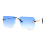 Luxury Bling Rimless Chain Jewel Arm Rectangle Hustler Gangster Sunglasses