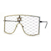 Womens Rhinestone Shield Lace Mesh Lens Luxury Metal Rim Sunglasses