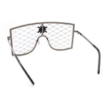 Womens Rhinestone Shield Lace Mesh Lens Luxury Metal Rim Sunglasses