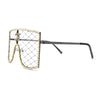 Womens Rhinestone Shield Lace Mesh Lens Luxury Metal Rim Sunglasses