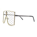 Womens Rhinestone Shield Lace Mesh Lens Luxury Metal Rim Sunglasses