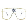 Womens Rhinestone Shield Lace Mesh Lens Luxury Metal Rim Sunglasses