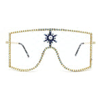 Womens Rhinestone Shield Lace Mesh Lens Luxury Metal Rim Sunglasses