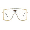 Womens Rhinestone Shield Lace Mesh Lens Luxury Metal Rim Sunglasses