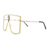 Womens Rhinestone Shield Lace Mesh Lens Luxury Metal Rim Sunglasses