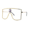 Womens Rhinestone Shield Lace Mesh Lens Luxury Metal Rim Sunglasses