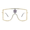 Womens Rhinestone Shield Lace Mesh Lens Luxury Metal Rim Sunglasses