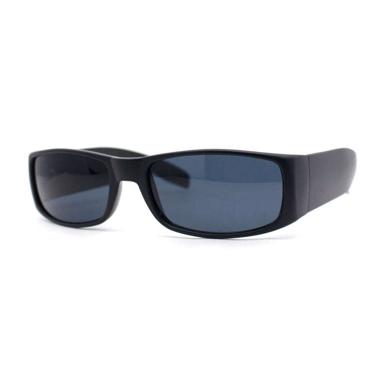 Mens Narrow Rectangle All Black Iconic Mad Dog Gangster Plastic Sunglasses