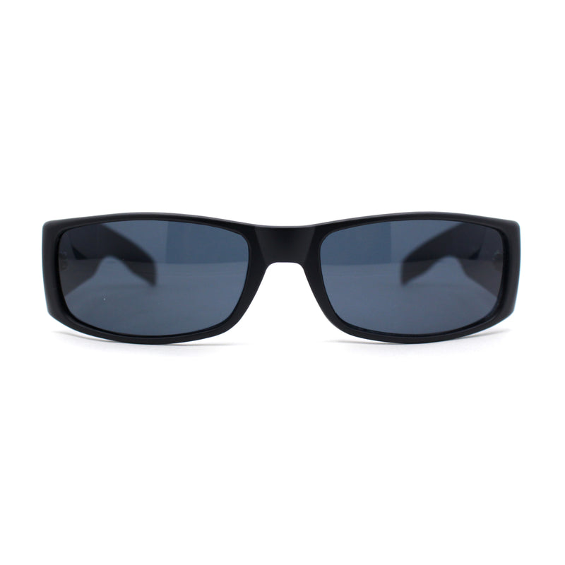 Mens Narrow Rectangle All Black Iconic Mad Dog Gangster Plastic Sunglasses