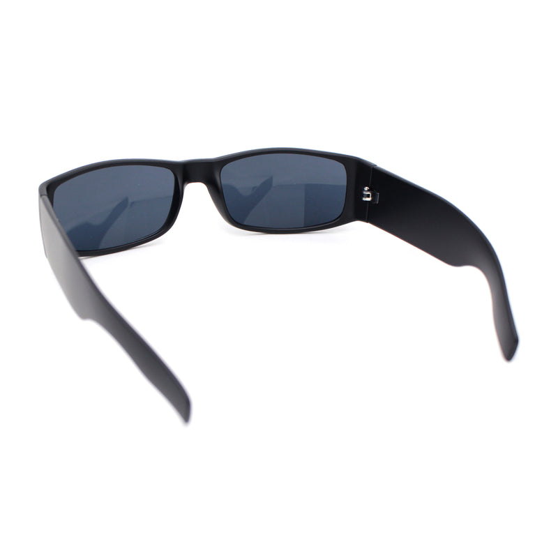 Mens Narrow Rectangle All Black Iconic Mad Dog Gangster Plastic Sunglasses