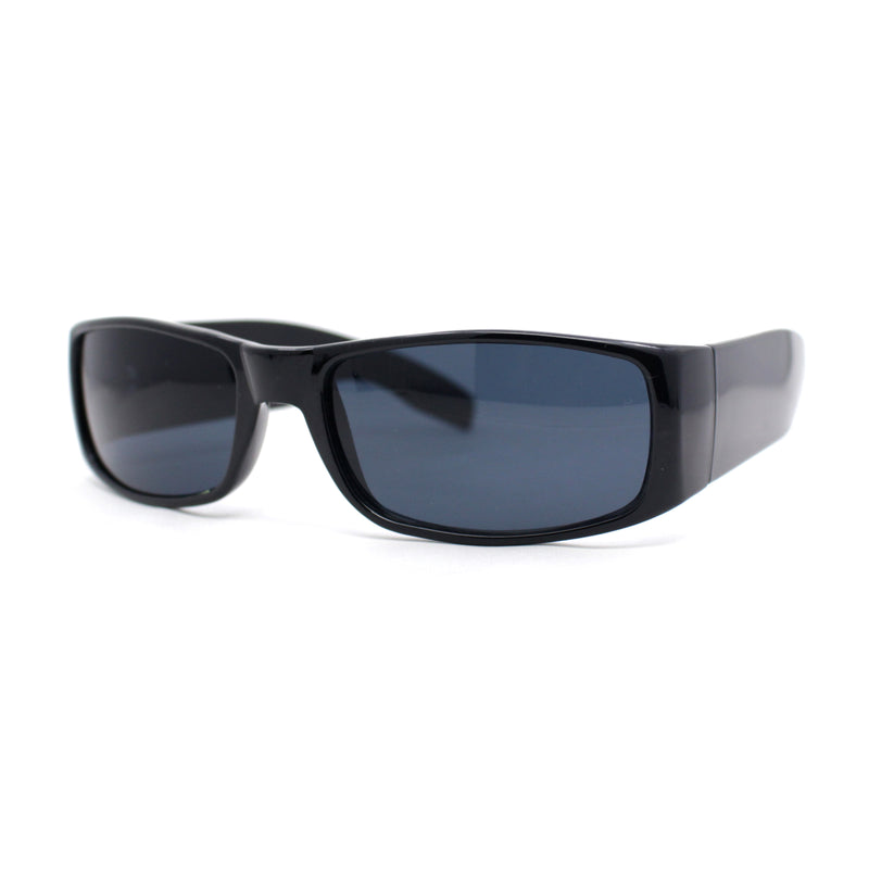 Mens Narrow Rectangle All Black Iconic Mad Dog Gangster Plastic Sunglasses