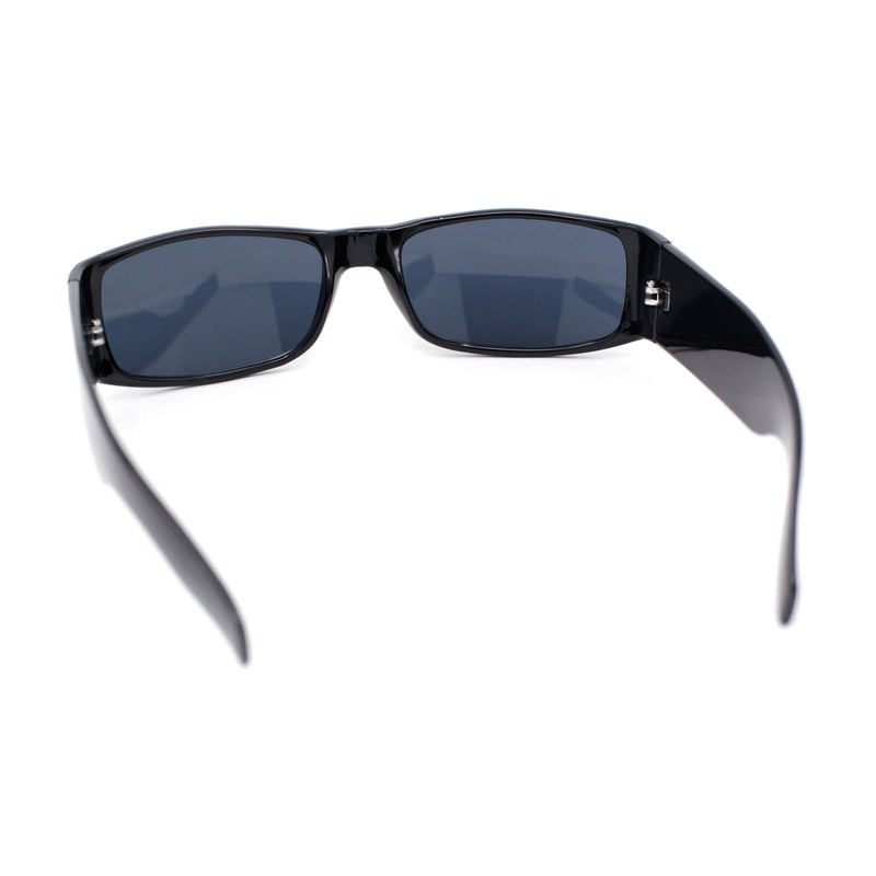 Mens Narrow Rectangle All Black Iconic Mad Dog Gangster Plastic Sunglasses