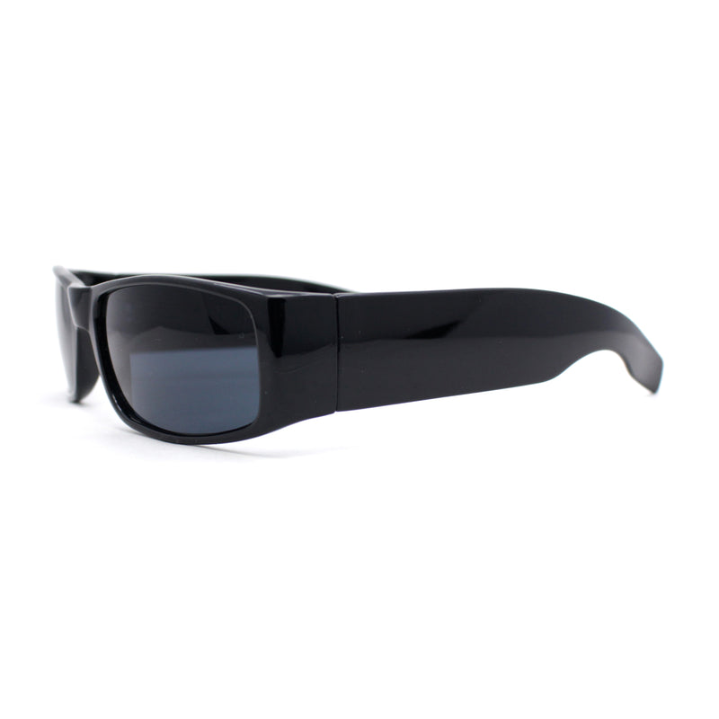 Mens Narrow Rectangle All Black Iconic Mad Dog Gangster Plastic Sunglasses