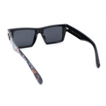 Locs Paint Splatter Arm Squared Rectangular Horn Rim Plastic Gangster Sunglasses