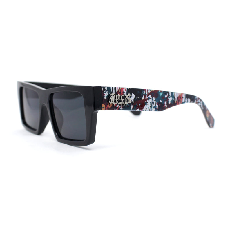 Locs Paint Splatter Arm Squared Rectangular Horn Rim Plastic Gangster Sunglasses