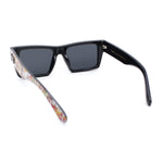 Locs Paint Splatter Arm Squared Rectangular Horn Rim Plastic Gangster Sunglasses