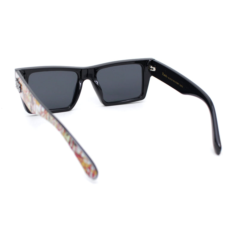 Locs Paint Splatter Arm Squared Rectangular Horn Rim Plastic Gangster Sunglasses