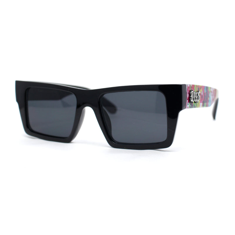 Locs Paint Splatter Arm Squared Rectangular Horn Rim Plastic Gangster Sunglasses