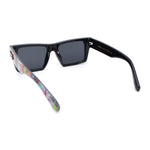 Locs Paint Splatter Arm Squared Rectangular Horn Rim Plastic Gangster Sunglasses