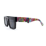 Locs Paint Splatter Arm Squared Rectangular Horn Rim Plastic Gangster Sunglasses