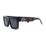 Locs Paint Splatter Arm Squared Rectangular Horn Rim Plastic Gangster Sunglasses