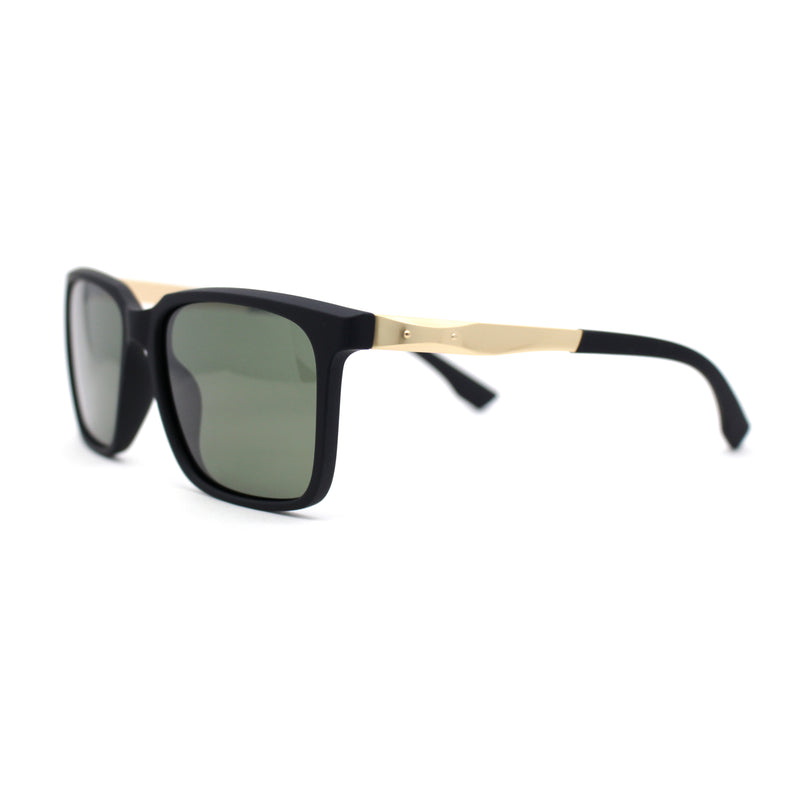 Mens Polarized Frost Plastic Horn Rim Metal Arm Sport Sunglasses