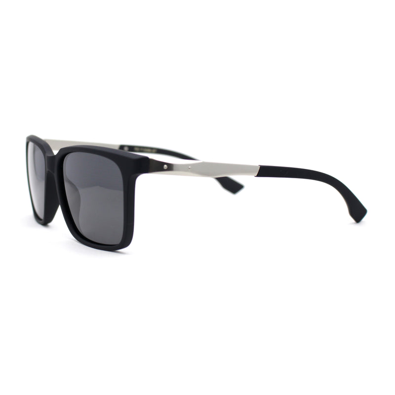 Mens Polarized Frost Plastic Horn Rim Metal Arm Sport Sunglasses