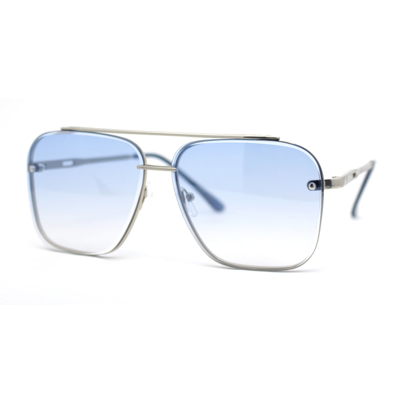 Mens Luxury Rimless Euro Style Mafia Metal Rim Rectangle Sunglasses