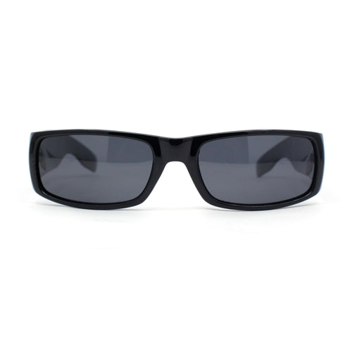 Polarized Classic Manly All Black Narrow Rectangle Mad Dog Plastic Sunglasses