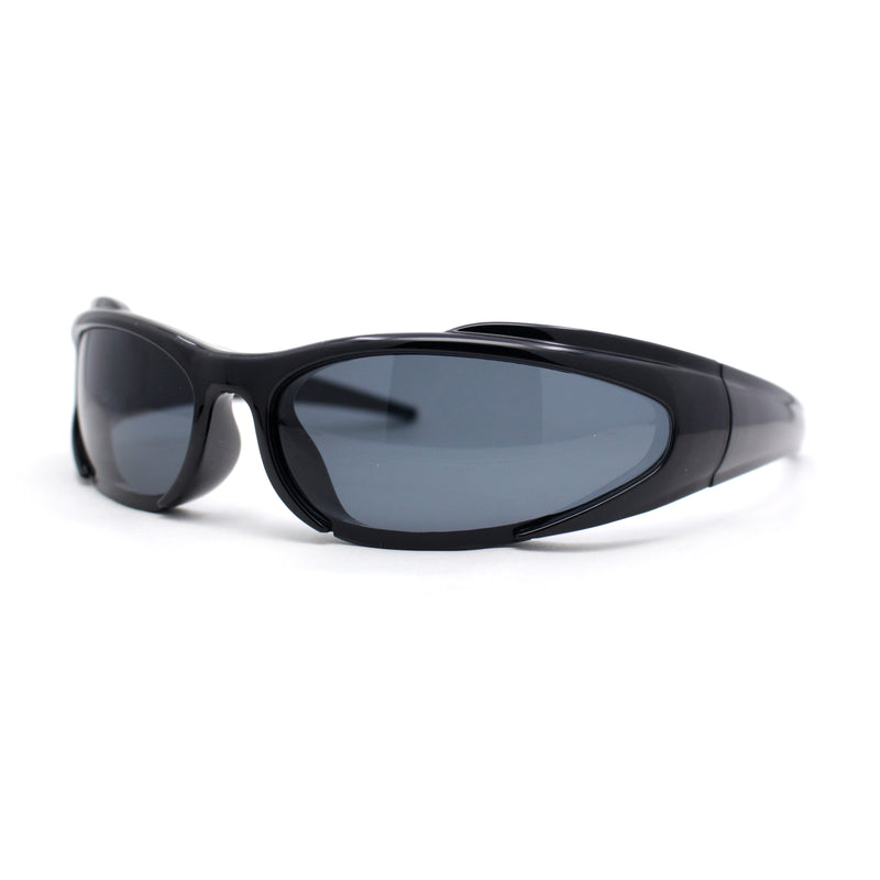 90s Trendy Plastic Narrow Wrap Around Oval Sport Sunglasses