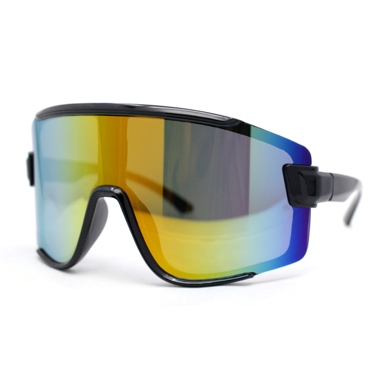 Mens Trendy Oversized Rectangle Shield Color Mirror Plastic Sport Sunglasses