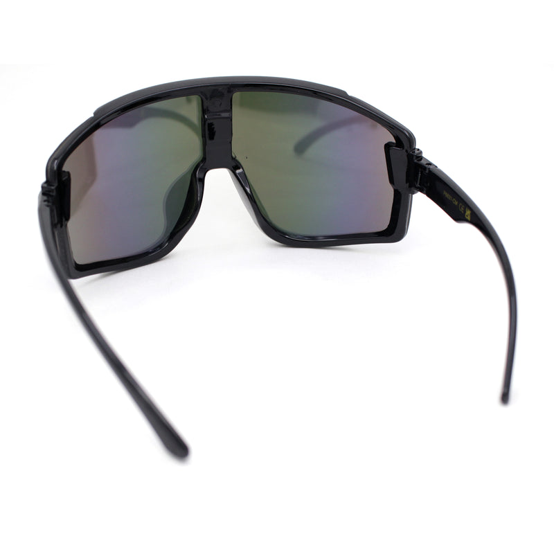 Mens Trendy Oversized Rectangle Shield Color Mirror Plastic Sport Sunglasses