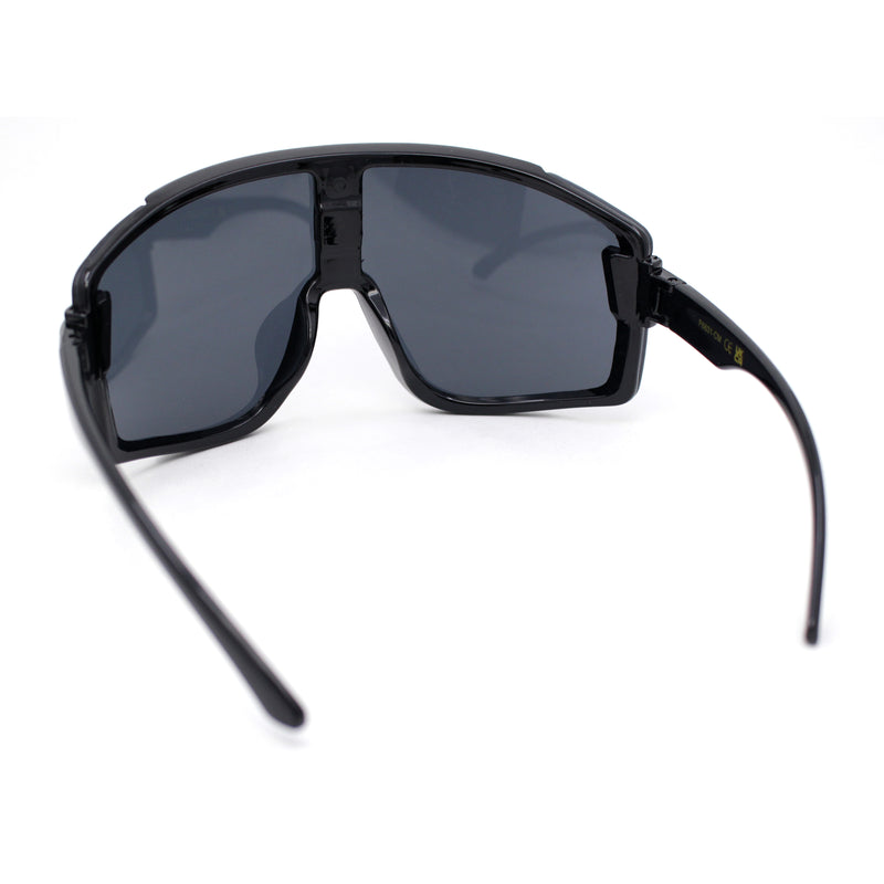 Mens Trendy Oversized Rectangle Shield Color Mirror Plastic Sport Sunglasses