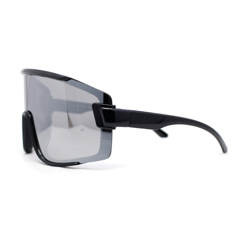 Mens Trendy Oversized Rectangle Shield Color Mirror Plastic Sport Sunglasses