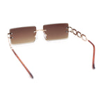 Luxury Jewel Large Chain Link Arm Rimless Rectangle Designer Sunglasses