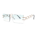 Luxury Jewel Large Chain Link Arm Rimless Rectangle Designer Sunglasses