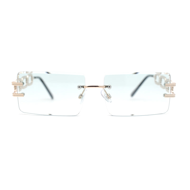 Luxury Jewel Large Chain Link Arm Rimless Rectangle Designer Sunglasses