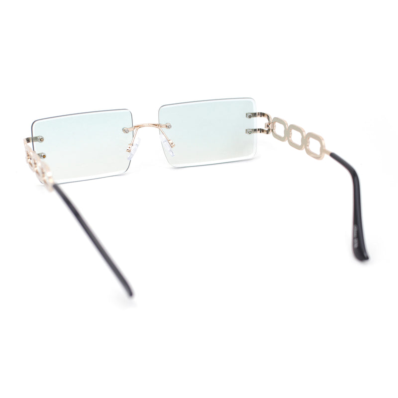 Luxury Jewel Large Chain Link Arm Rimless Rectangle Designer Sunglasses