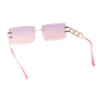 Luxury Jewel Large Chain Link Arm Rimless Rectangle Designer Sunglasses