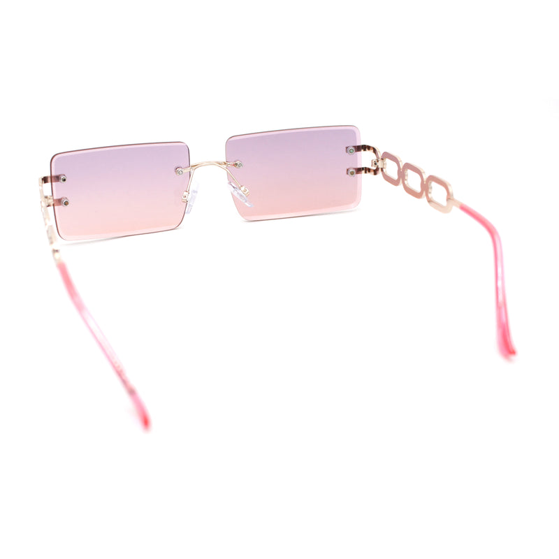 Luxury Jewel Large Chain Link Arm Rimless Rectangle Designer Sunglasses