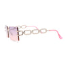 Luxury Jewel Large Chain Link Arm Rimless Rectangle Designer Sunglasses