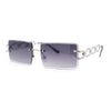 Luxury Jewel Large Chain Link Arm Rimless Rectangle Designer Sunglasses