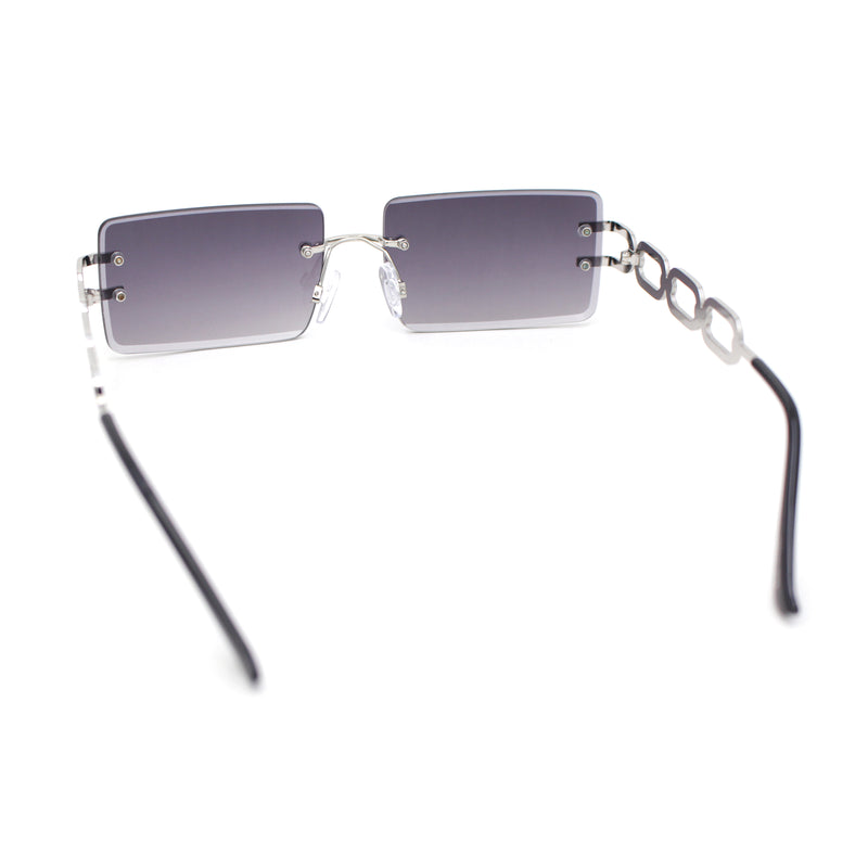 Luxury Jewel Large Chain Link Arm Rimless Rectangle Designer Sunglasses