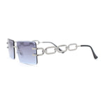 Luxury Jewel Large Chain Link Arm Rimless Rectangle Designer Sunglasses