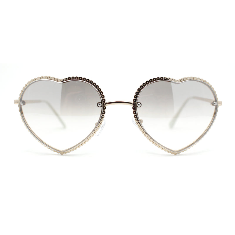 Womens Metal Race Jewel Trim Rimless Heart Shape Hippie Sunglasses