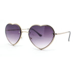 Womens Metal Race Jewel Trim Rimless Heart Shape Hippie Sunglasses